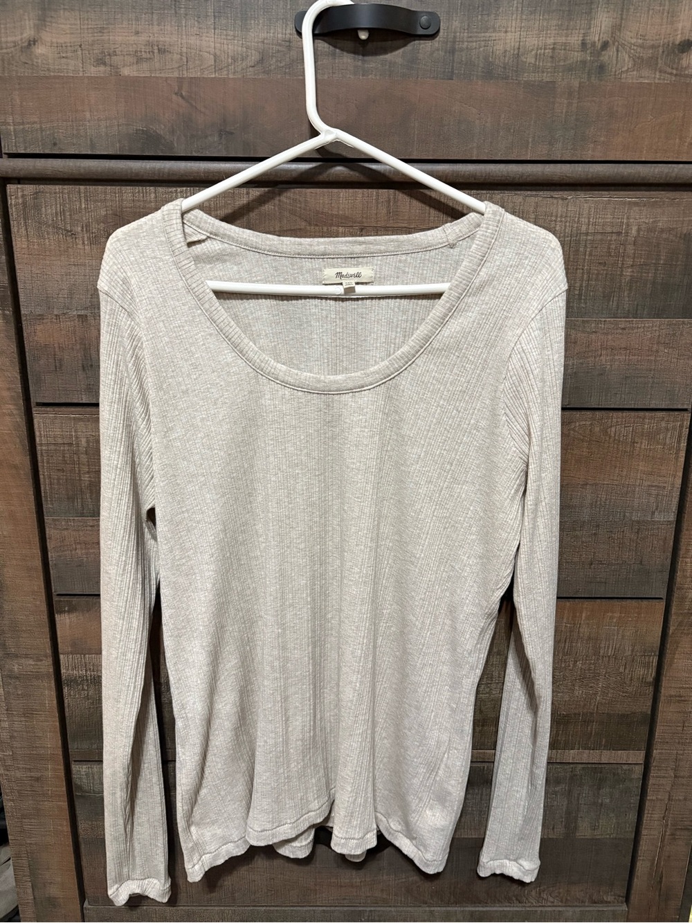 Madewell Ribbed Scoop-Neck Long Sleeve Top — Light Beige